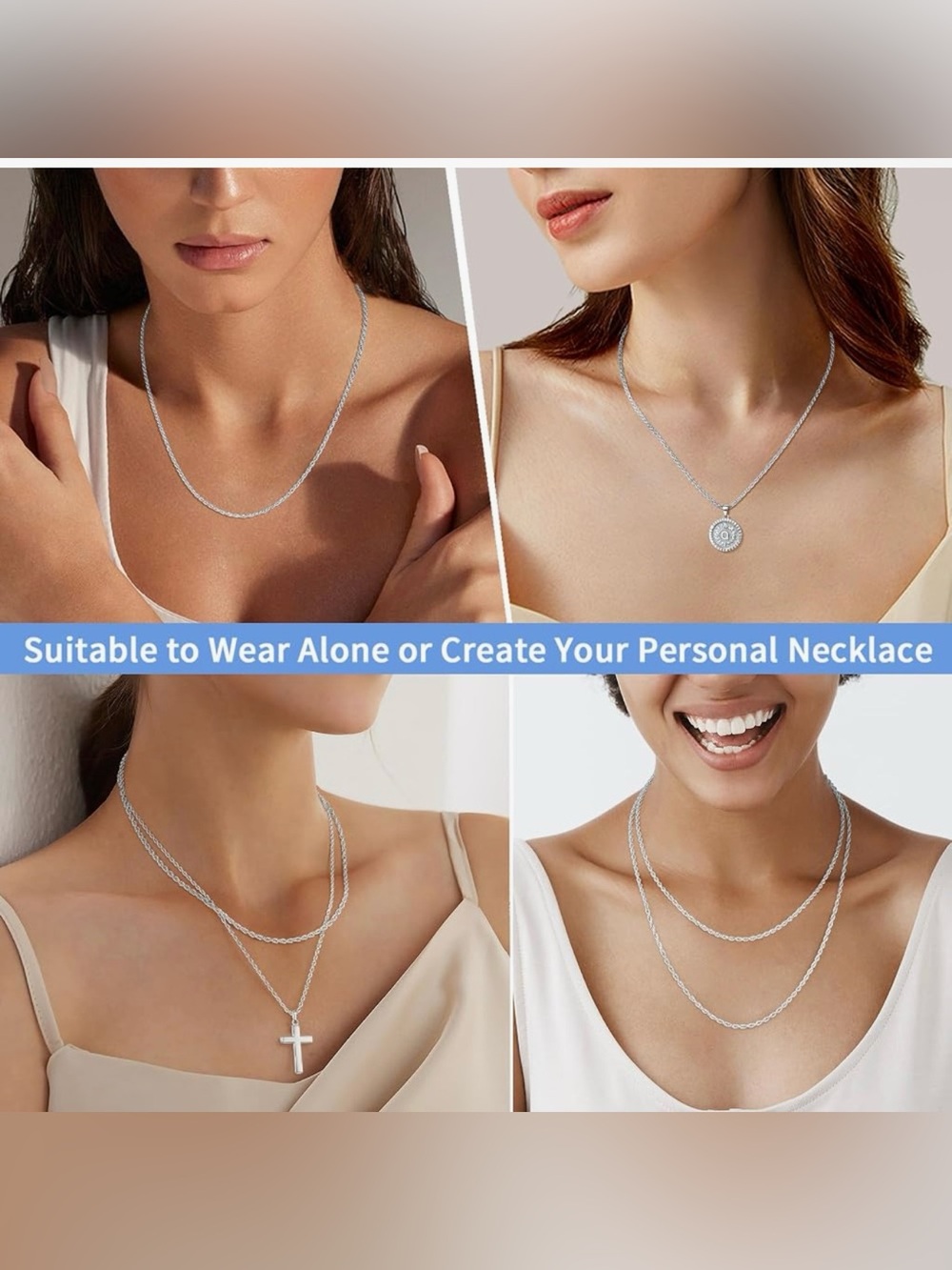 Sterling Silver S925 Rope Chain Necklace - Silver - Picture 4 of 5